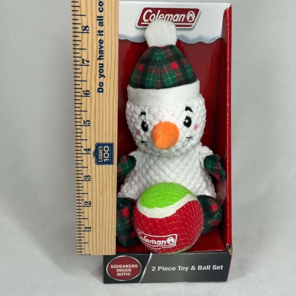 Coleman‎ Christmas Squeaker Snowman Tennis Ball 2 Piece Set, New